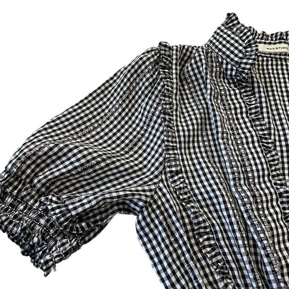 Max Studio Black Gingham Ruffle Tiered Maxi Dress, S - Picture 6 of 11
